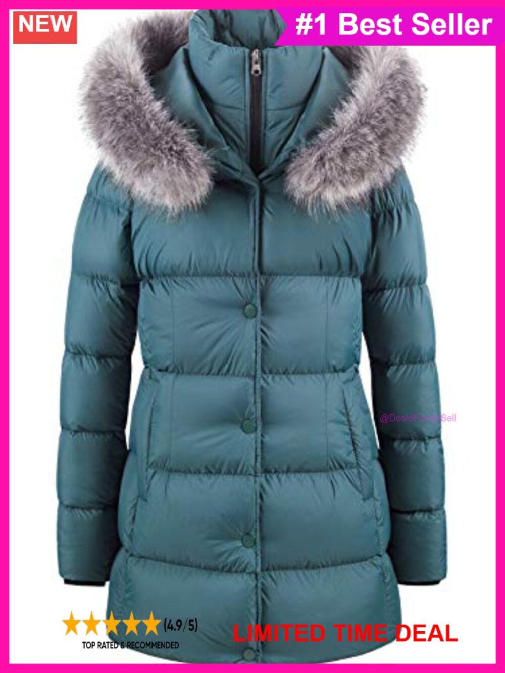 Women's Long Fur Puffer Coat Winter Snow Jacket Faux Fur Trim Parka